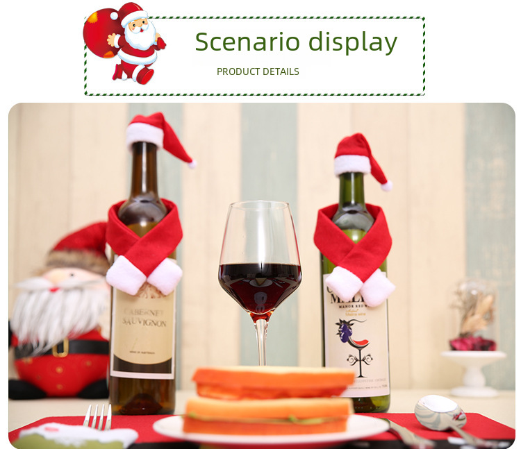 Popular Christmas creative household supplies non-woven scarf + hat wine bottle decoration Christmas wine bottle decoration wholesale_voghion.com