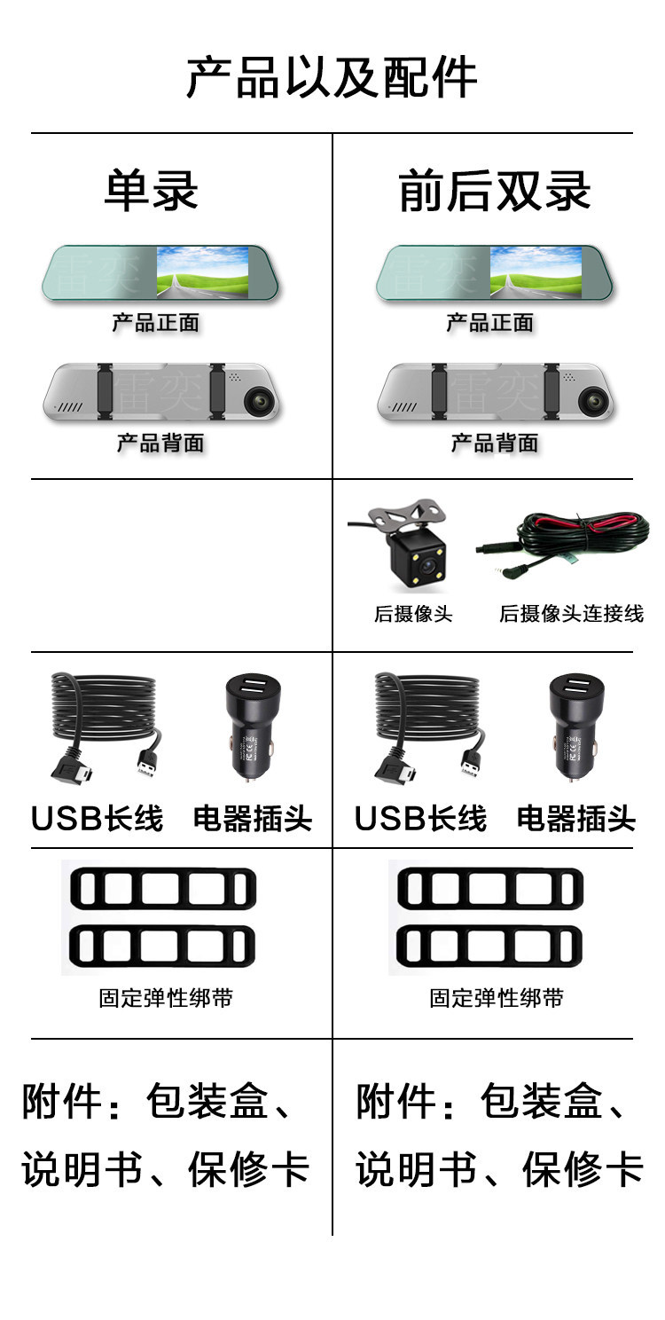 Suitable for rearview mirror dashcam, ultra-clear 2026 new model, universal large screen, USB cable-free car dashcam
