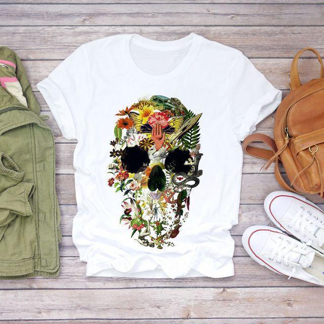 Summer Fashion Skull Butterfly Plant Short shirt NSATE61258