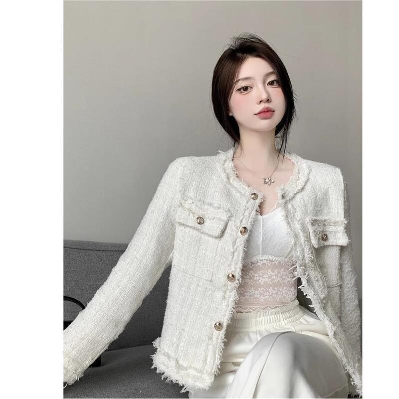 French Socialite Tweed Short Coat Women's Spring Wear Design Sense Small Style Long Sleeve Cardigan Elegant Slimming Top