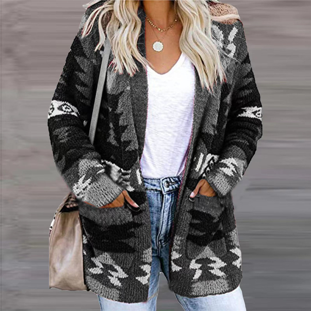 Regular Sleeve Sleeve Type Cotton Blend, Polyester, knit Fabric Type Long Top Length Cardigan Tops Type Wholesale Women'S Casual Color Block Long Sleeve Printing Sweaters & Cardigans