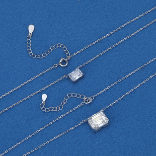 Cross-Border Clavicle Chain Square S925 Sterling Silver Moissanite Necklace Simple Light Luxury Rectangular Pendant Factory Wholesale
