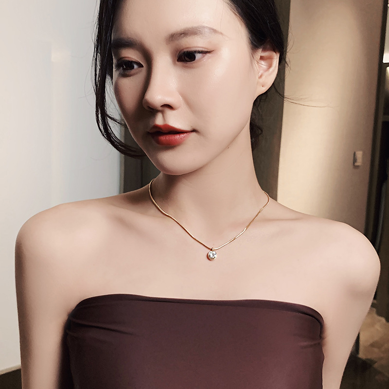 Fashion Geometric Titanium Steel Inlay Zircon Pendant Necklace 1 Piece