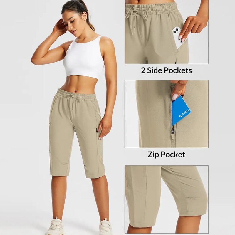 New cross-border women's workwear multi-pocket lightweight quick-dry cropped pants for outdoor running and sports