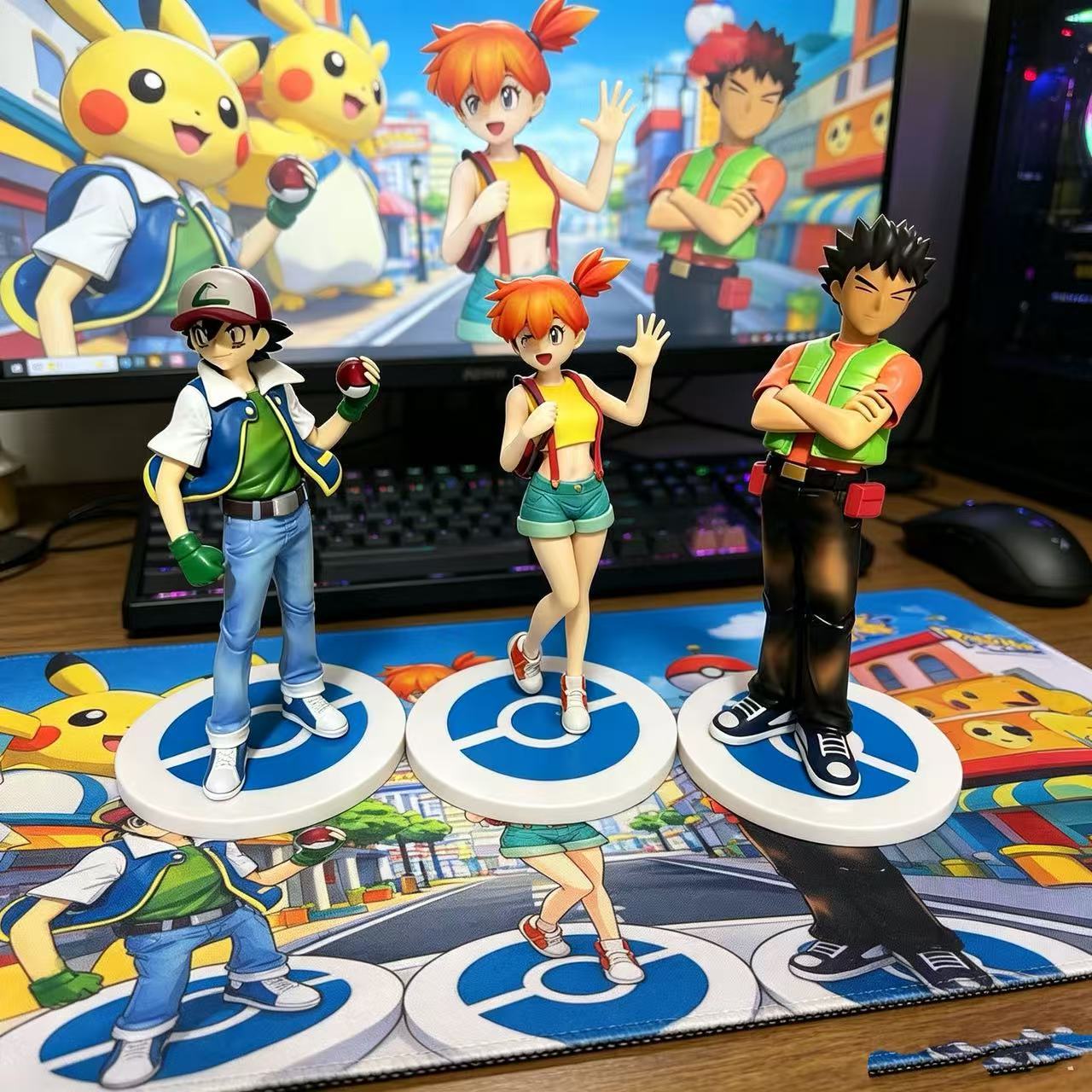 Muji Series Character Figures: Small-Sized Ash, Misty, and Brock, the Three Core Characters from the First Generation, Display Model