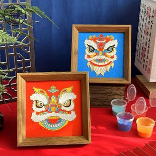 Chinese Style Lion Awakening Filigree Enamel Painting DIY Handmade Material Cloisonne Photo Frame Painting Intangible Cultural Heritage Handmade New Year Gift