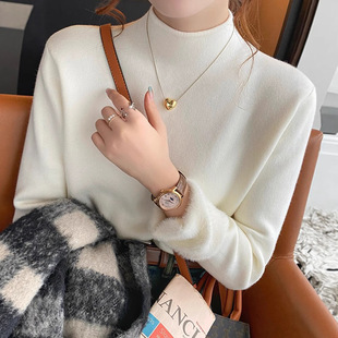 Plus Size Half Turtleneck Bottoming Shirt for Women Autumn and Winter Fleece-Lined and Thickeneded 2024 New One-Piece Velvet Knitted Sweater Warm Top