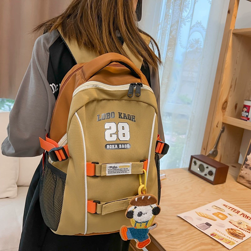 Capacious backpack, retro trend shoulder bag, for students, 2023 collection, American style