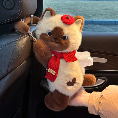 car, tissue bag for hanging on: Car tissue box/set - red-scarf-kitten-hanging-tissue-box