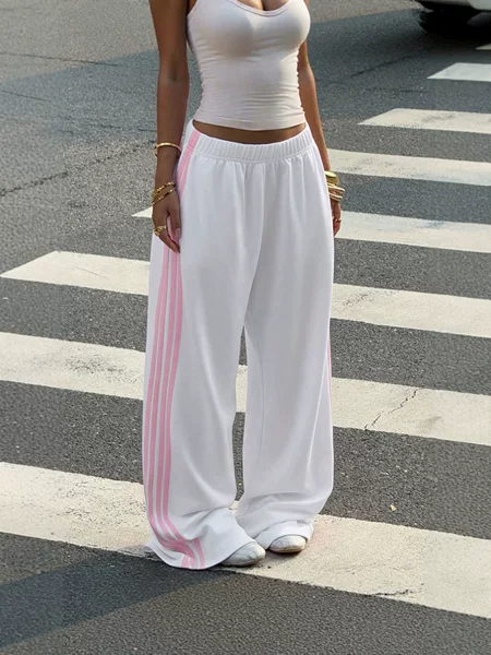 2026 European and American Cross-Border Women's Sports Casual Pants, High-Waisted Slimming Patchwork Loose Wide-Leg Pants for Women