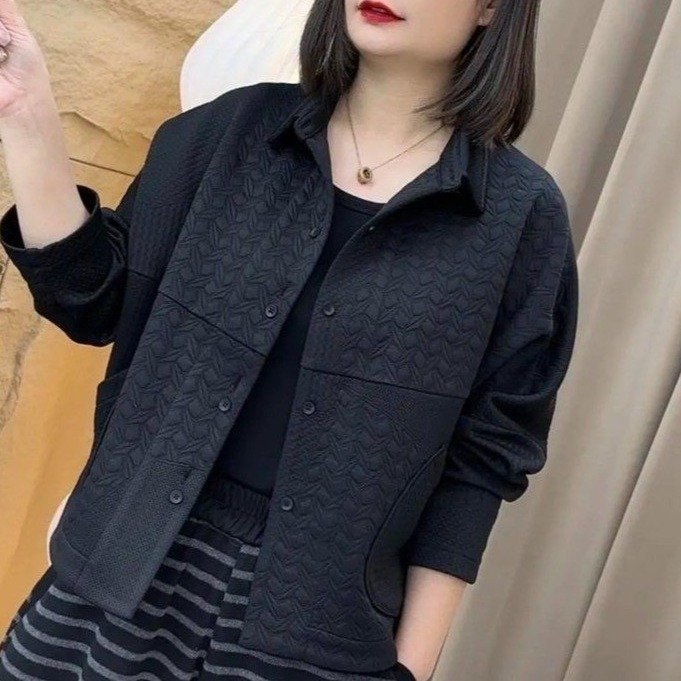 一件代发直播爆款浮雕立体蝙蝠袖外套2025秋季新款翻领妈妈装外套|undefined