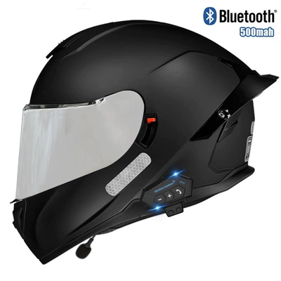 Motosiklet kaskı (dəbilqə) — bluetooth full helmet unisex - asian-black-silver-mirror-bluetooth-m