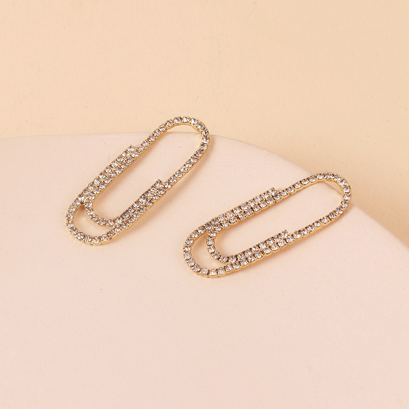 Fashion Paper Clip Rhinestone Alloy Earrings Wholesale display picture 4