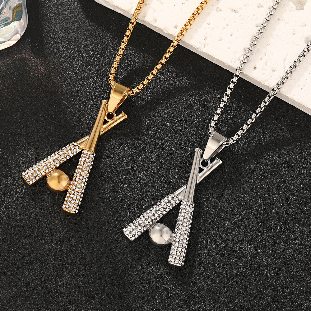 Stainless Steel Baseball Bat Necklace With Pendants For Men_voghion.com