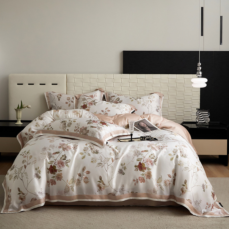 120-Count Austrian Lenzing Tencel Four-Piece Digital Printing Craft Quilt Cover Summer Silky Naked Sleeping Set