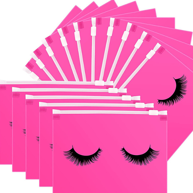 fuchsia black storage bag for eyelashes with zipper