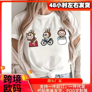Women's Vibrant Green Cartoon Print T-Shirt Casual Sporty棉