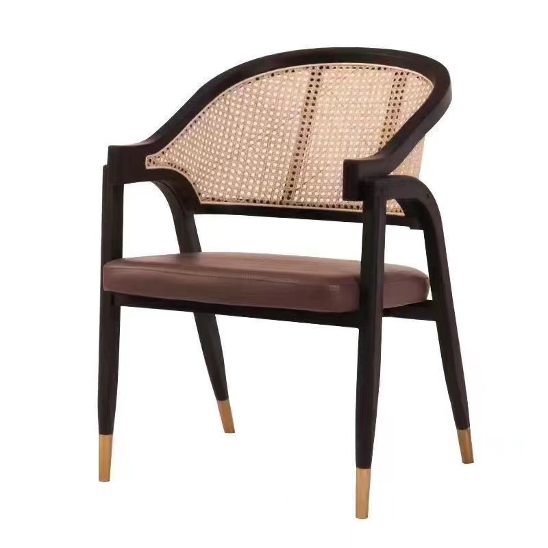 Silla de comedor de madera sólida nórdica simple silla de caña diseñador silla de ocio restaurante residencial retro silla casera individual