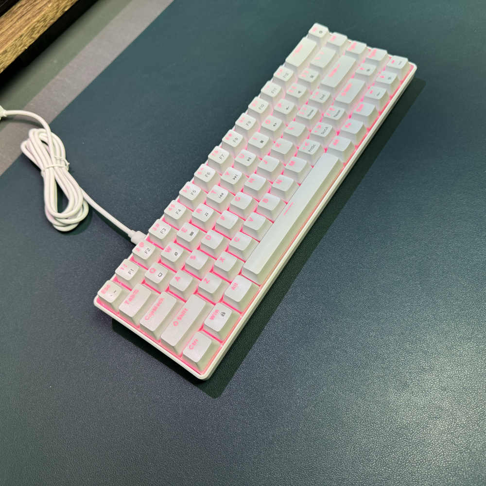 68 mechanical with separated and unplugged key wires, red axis dual color injection molded keycaps, pink lighting, wired_voghion.com
