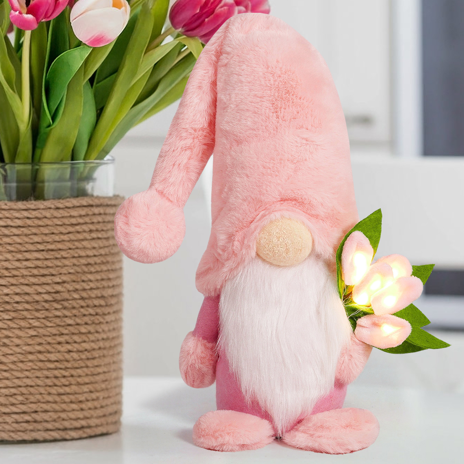 Transfronterizos luminosos tulipanes Rudolph Día de la Madre Día de San Valentín Muñeca Madre Regalo de cumpleaños Decoración de ventanas en el hogar