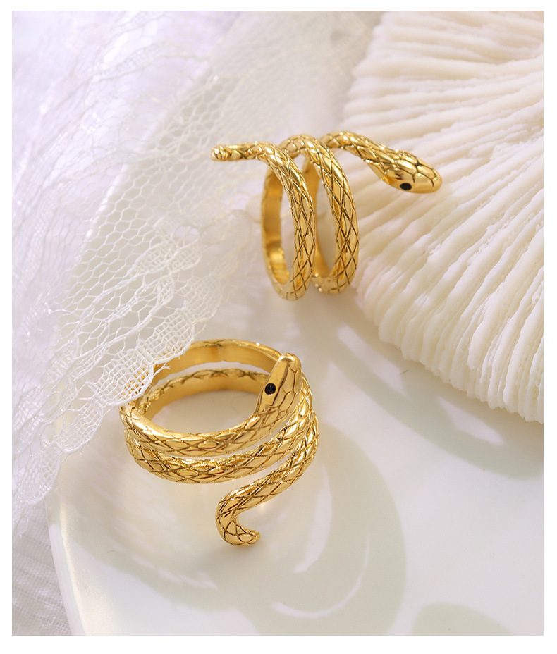 simple titanium steel animal surround snake shaped ring