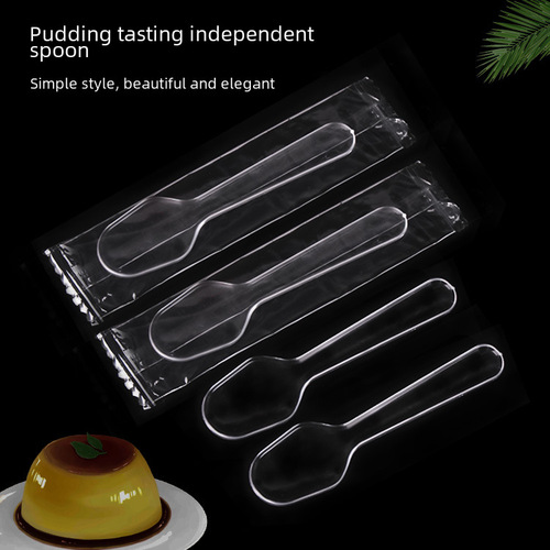 Disposable thick plastic pudding ice cream spoon yogurt dessert tasting try eat small spoon individually wrapped