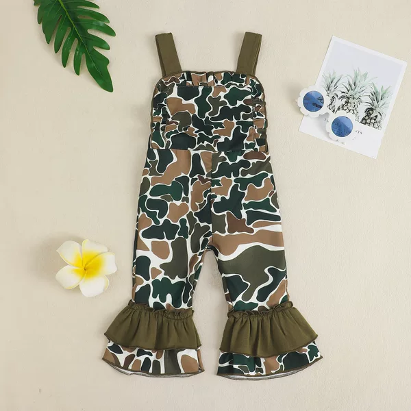 2025 Cross-Border New Sleeveless Jumpsuit for Toddlers Camouflage Suspender Jumpsuit with Bell Suspenders