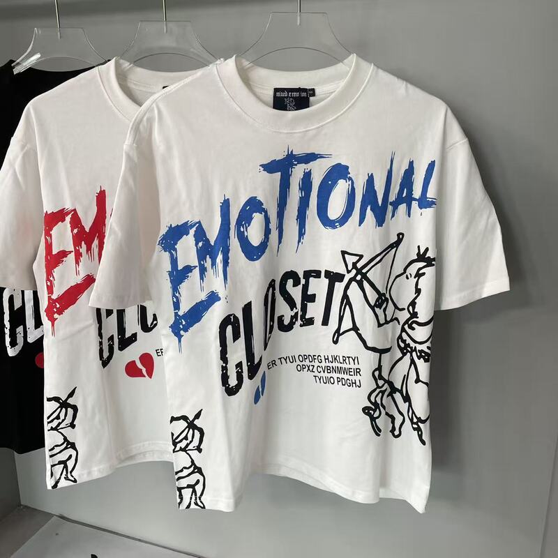 国境を越えた外国貿易MIXED EMOTIONアメリカのファッションブランドエンジェルハイストリートホットダイヤモンドバットスリーブルーズ半袖Tシャツ男性用|undefined
