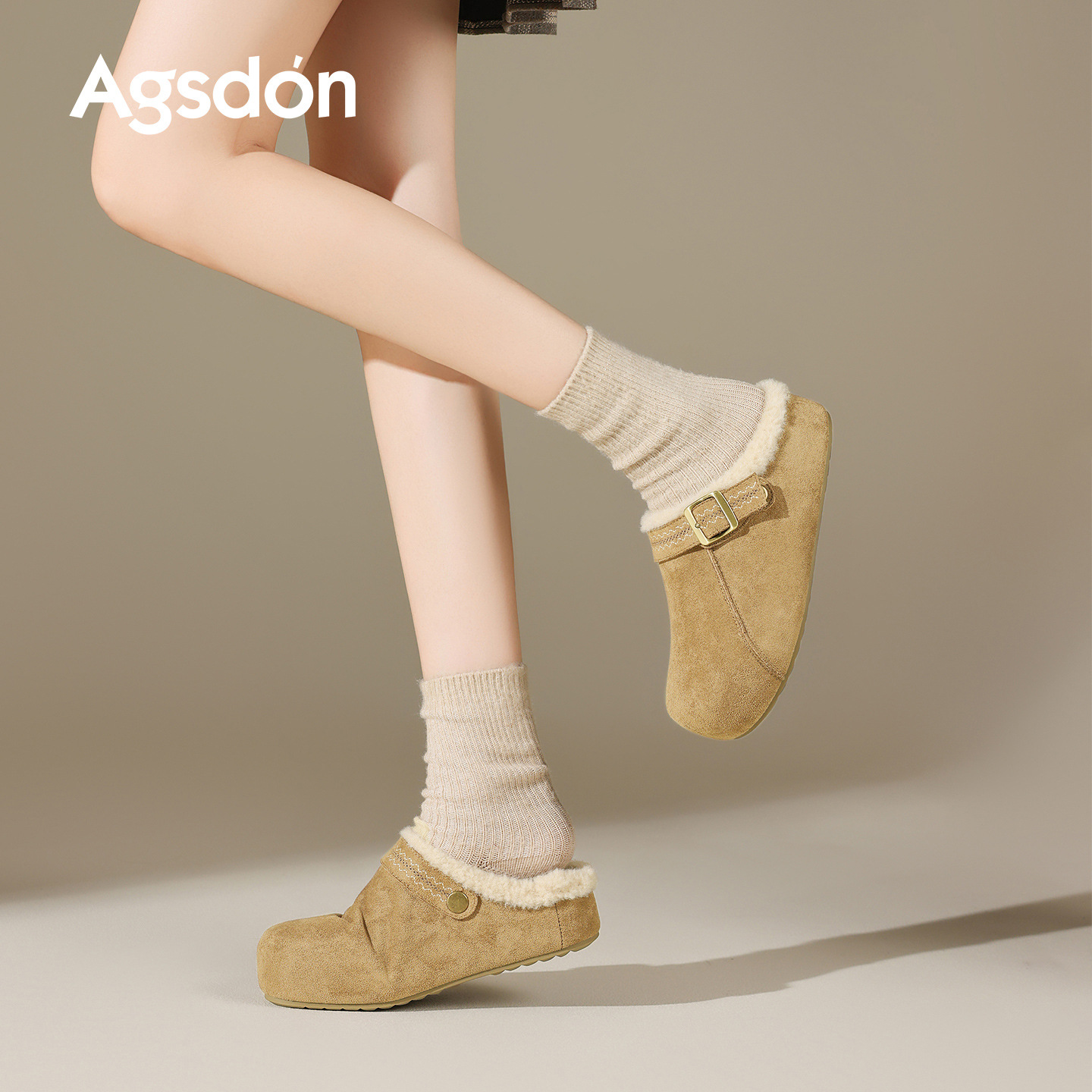 Augu Lion Dengjia Boccan zapatos de terciopelo mujeres 2026 nueva primavera botas de nieve de suela gruesa un pedazo de peluche zapatos de algodón medio zapatillas