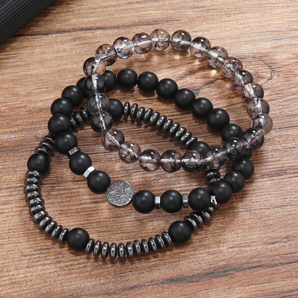 Retro Round Obsidian Beaded Men's Bracelets 1 Set display picture 5