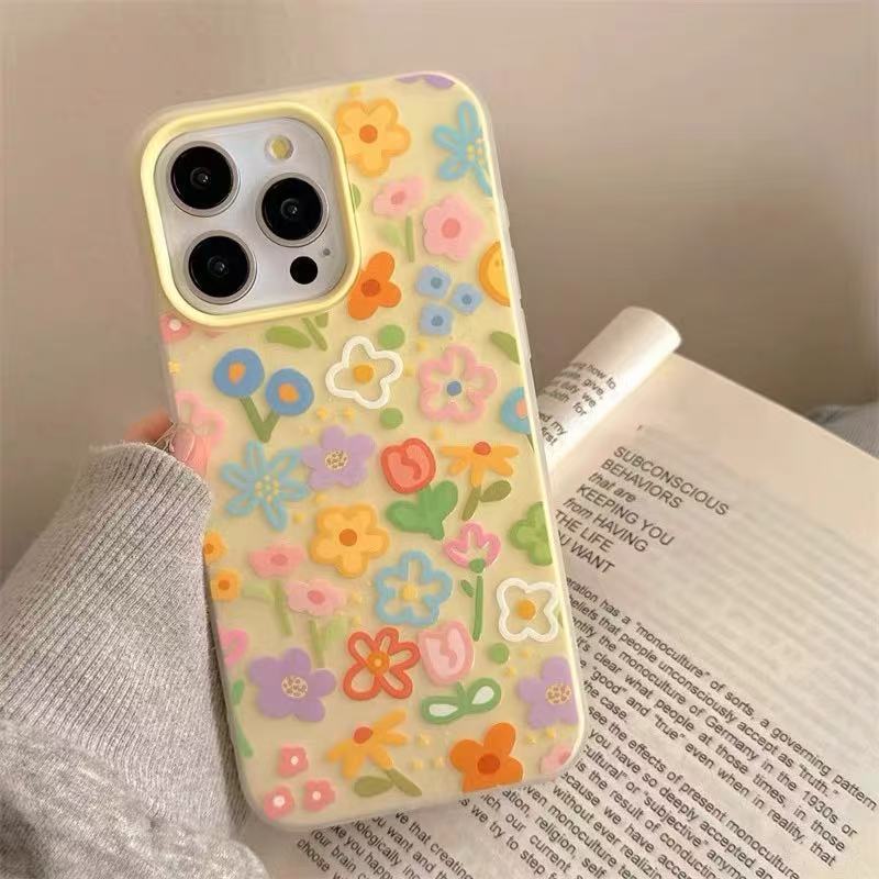 Las flores de dopamina de color estilo ins son adecuadas para Apple 16/15 funda para teléfono móvil iphone14 estéreo 16ProMax hembra