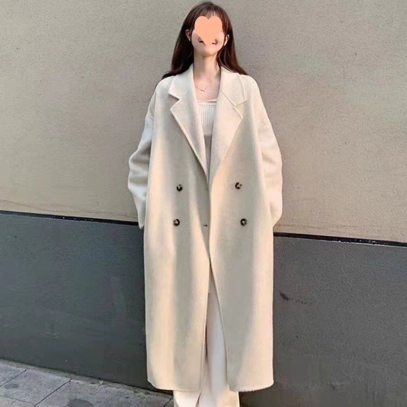 Long Double-Sided Wool Coat, Korean Style Women's Mid-to-Maxi, Oversized