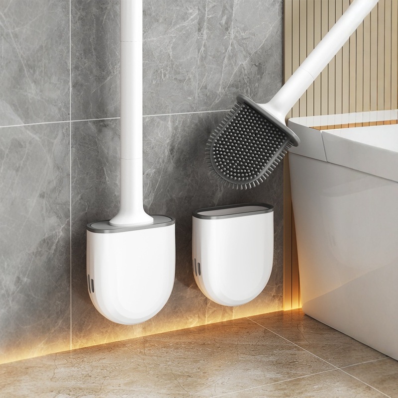 Toilet Brush for Home Use, No Dead Corners, No-Drill Silicone Toilet Cleaning Brush, Wall-Mounted Bathroom Magic Set Brush