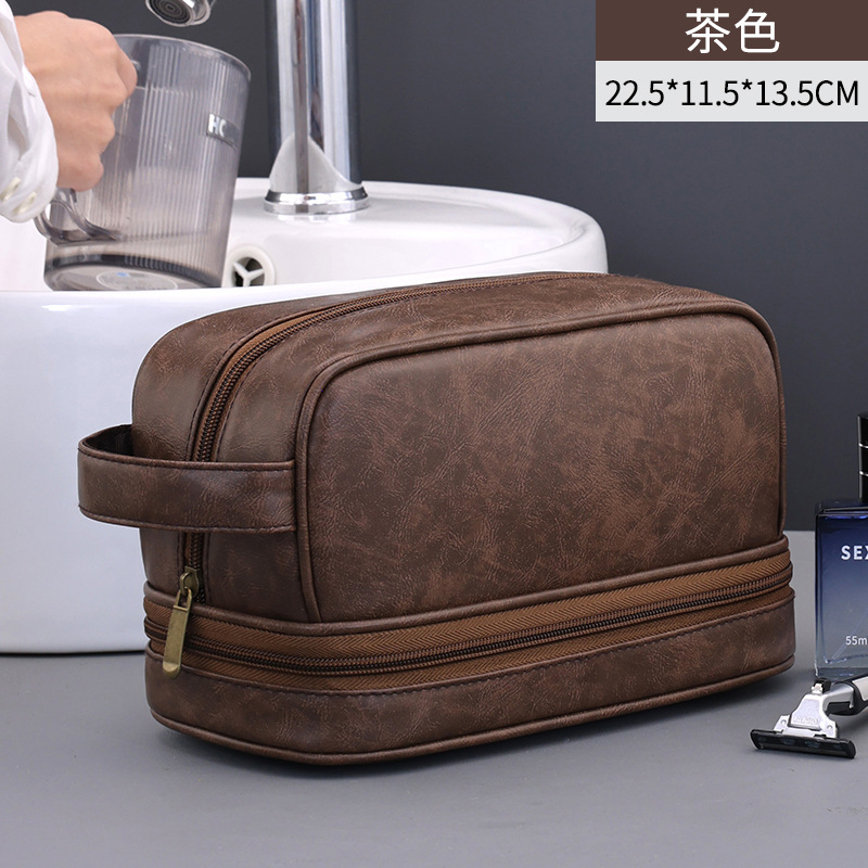 Nuevos productos transfronterizos pu doble bolsa de lavado para hombres viajes de negocios artículos de viaje paquete de lavado bolsa de almacenamiento de cosméticos