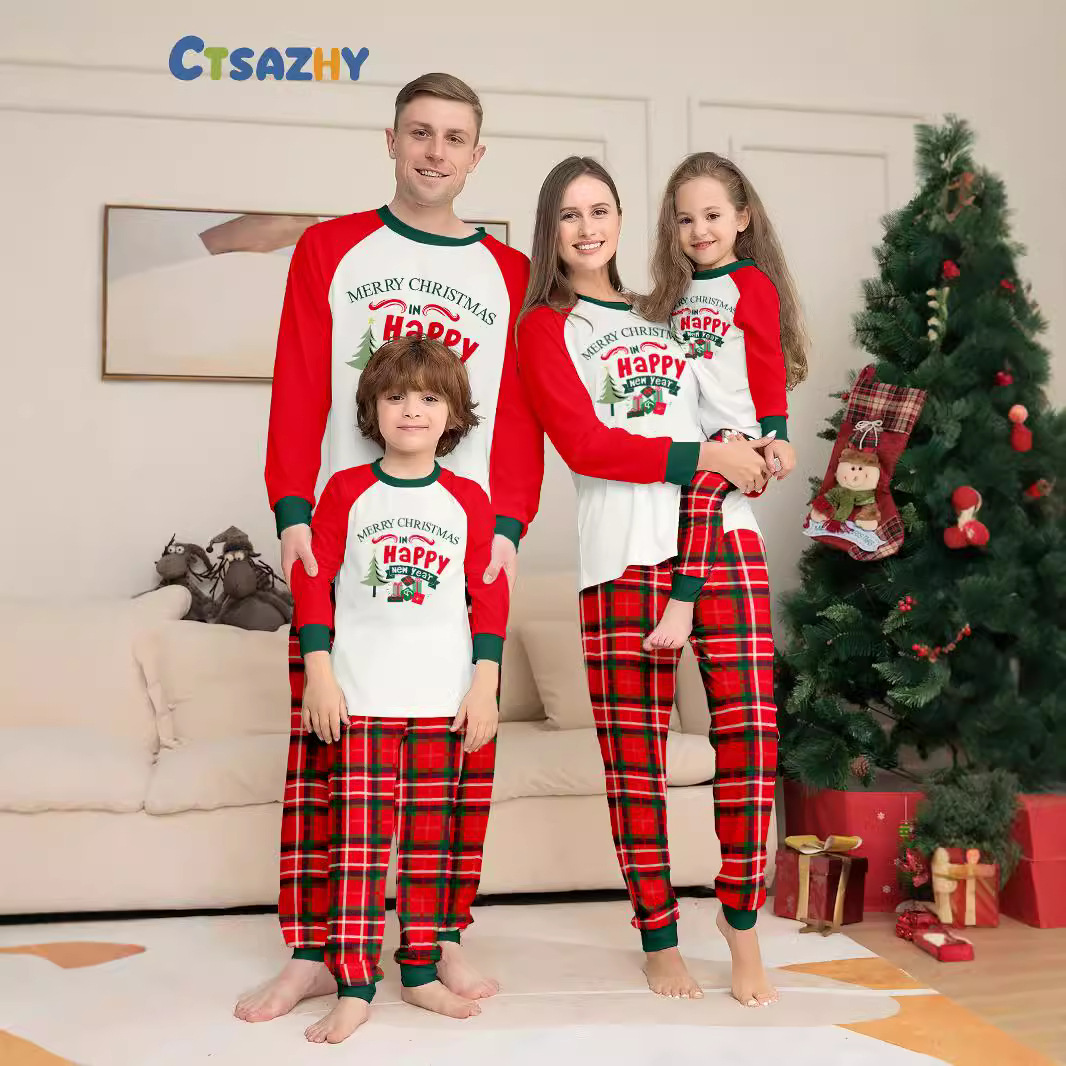 Julklapp rutiga bokstäver jul familj kostym tryckt hemkläder sömn_voghion.com