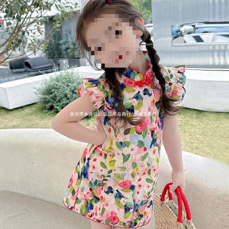 Детская одежда, новая летняя одежда для девочек, детская юбка-чонсам, юбка принцессы, платье в китайском стиле в стиле ретро, ​​юбка для маленькой девочки