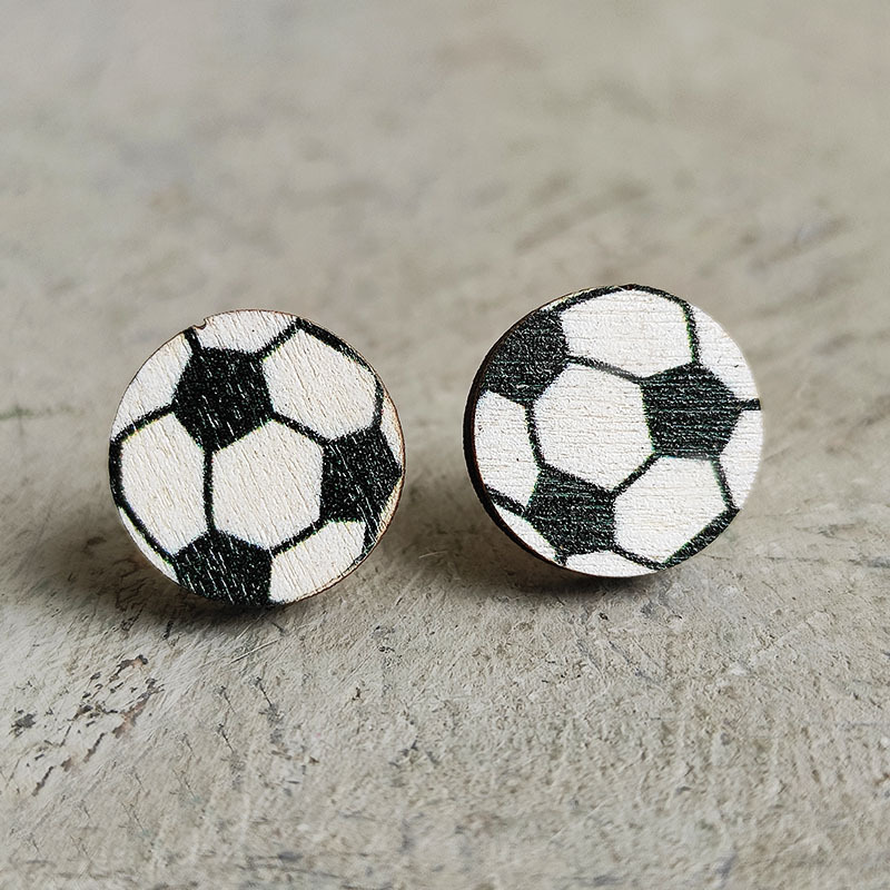 Original Design Basketball Football Wood Womenu0027S Ear Studs 1 Pair
