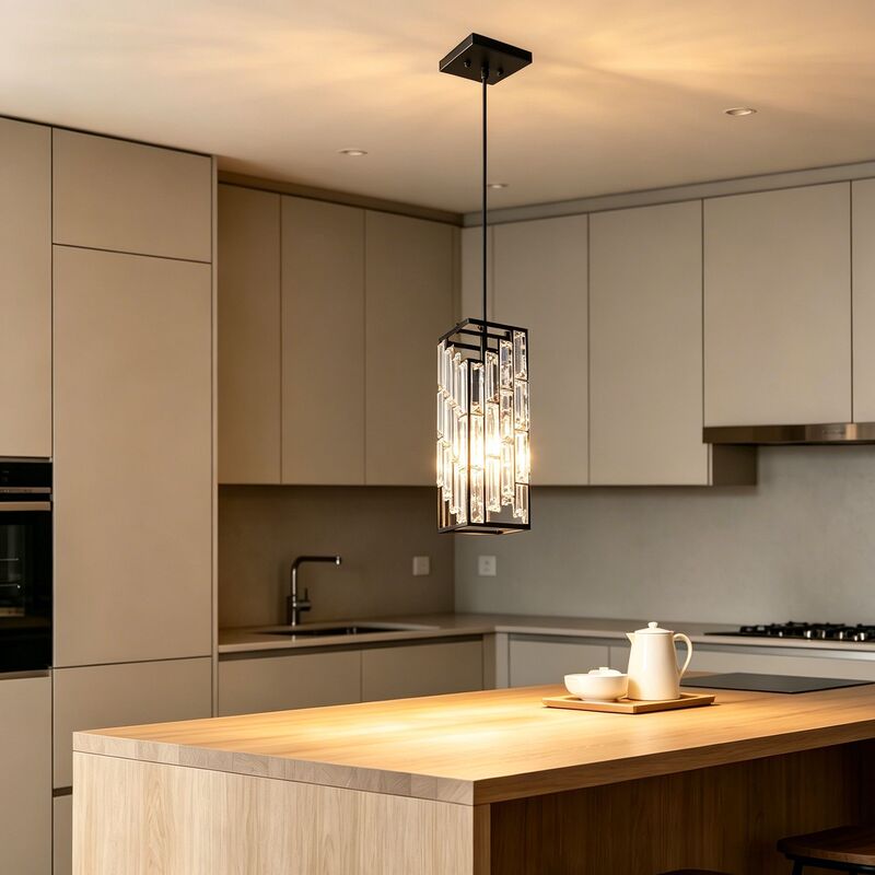 Black Hanging Chandelier Crystal Ceiling Light with Adjustable Hanging Rope, Single, Three, Four, Five Heads, Ul Certified, for Kitchen Island, Dining Room, Bedroom Use