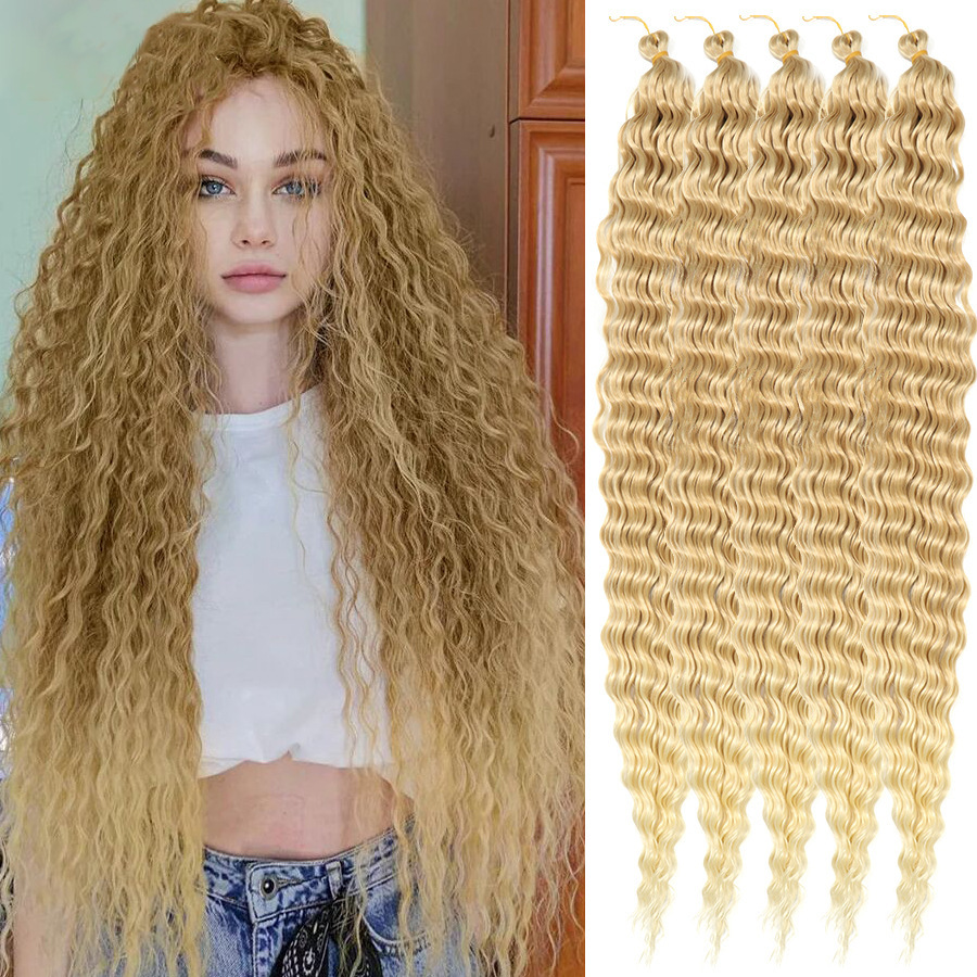 Peluca de Fibra Sintética, Cabello con Ondas Profundas, Ondas Grandes, 30 Pulgadas, 120g, Fábrica de Cabello de Crochet Xuchang