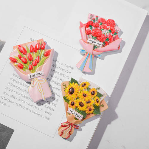 Bouquet Resin Refrigerator Magnet Creative Family Gift Decoration Magnetic Sticker Three-dimensional Fresh Little Cute Refrigerator Magnet