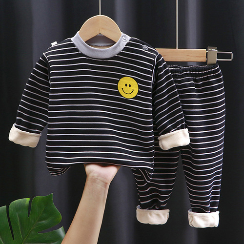 2024 Winter Children's Warmth-Keeping Set with Fleece and Thickening for Autumn and Winter, Unisex for Boys and Girls, Top and Bottom Set, One Piece Shipping