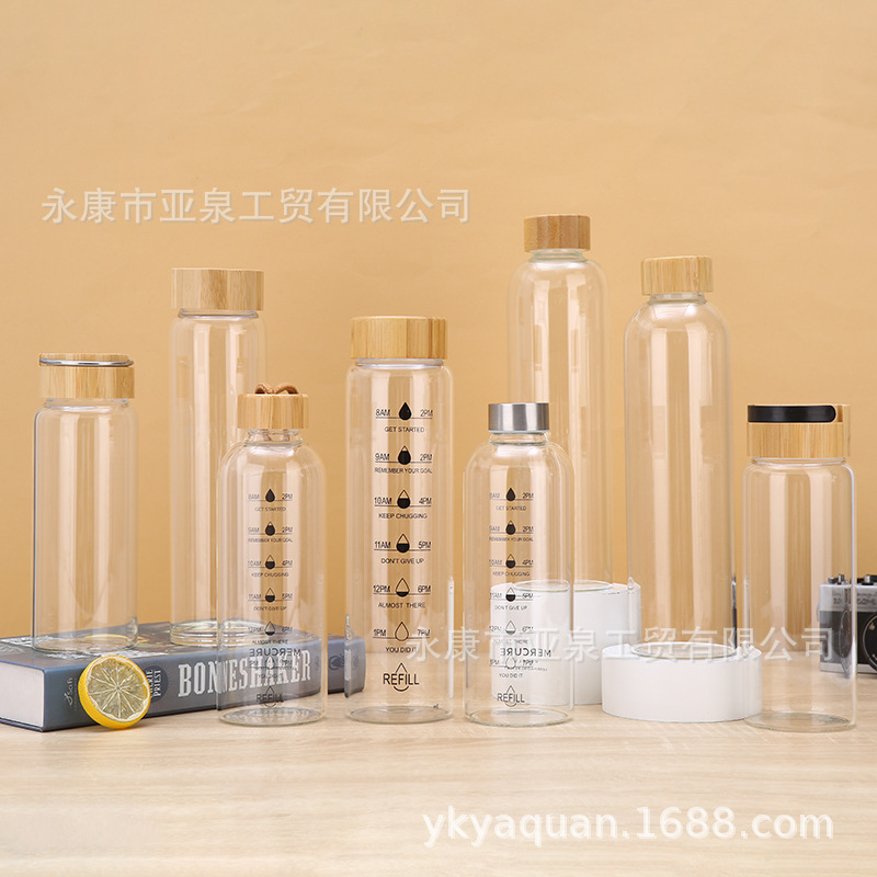 Fabricantes de suministro de copas de bambú portátiles de vidrio transparente aislamiento térmico taza de agua de oficina acompañante taza de regalo se puede imprimir logotipo