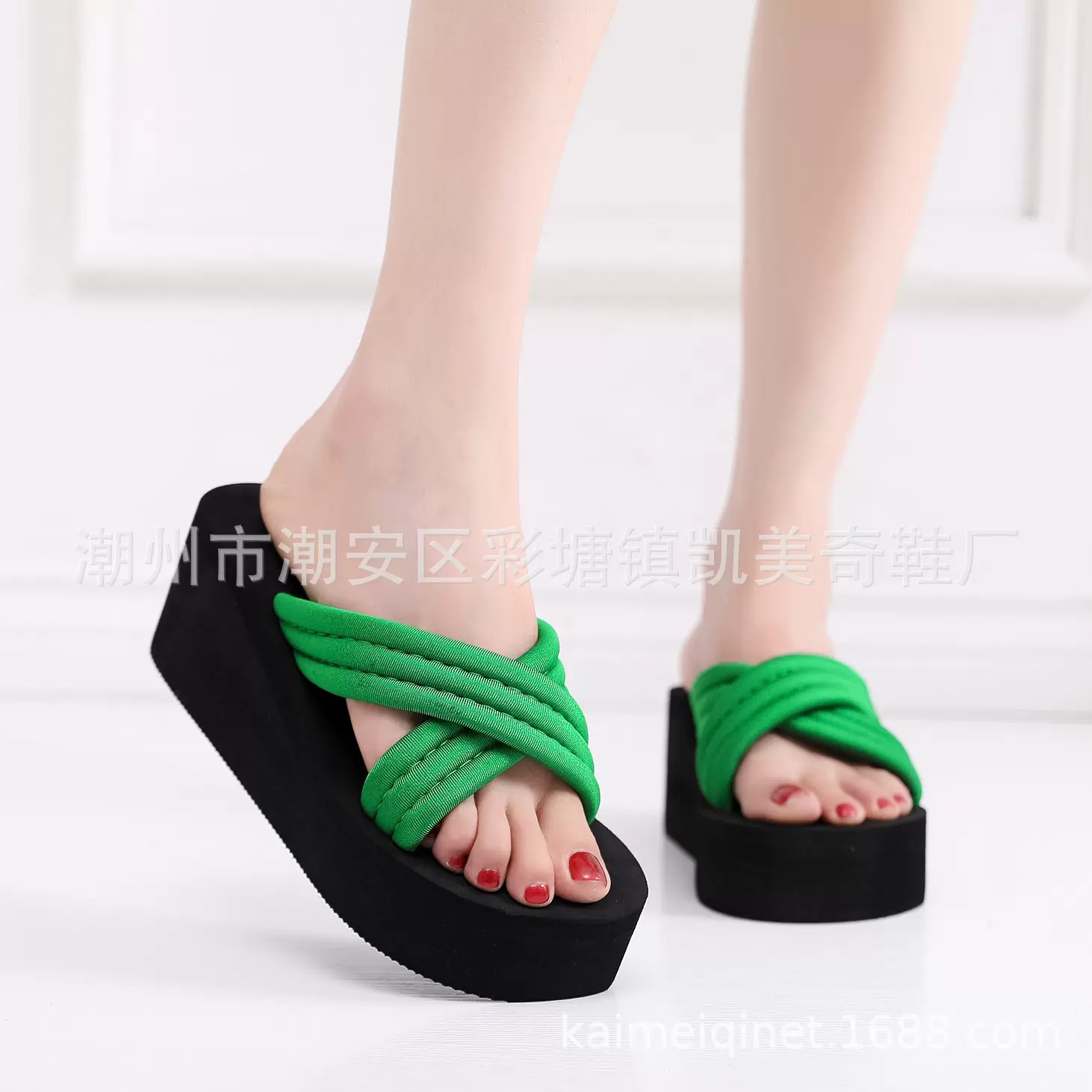 2024夏季韩版新款室内居家舒适交叉带越南高跟防滑底EVA拖鞋