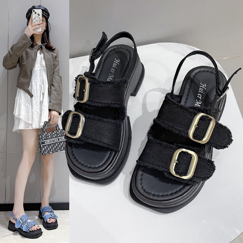 2024 nuevas sandalias explosivas de comercio exterior de Roma moda femenina de alto valor facial lienzo casual zapatos de playa de verano