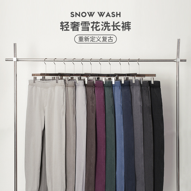 11色炒雪花洗水做旧重磅纯棉欧美运动束腿小脚收口抽绳休闲卫裤