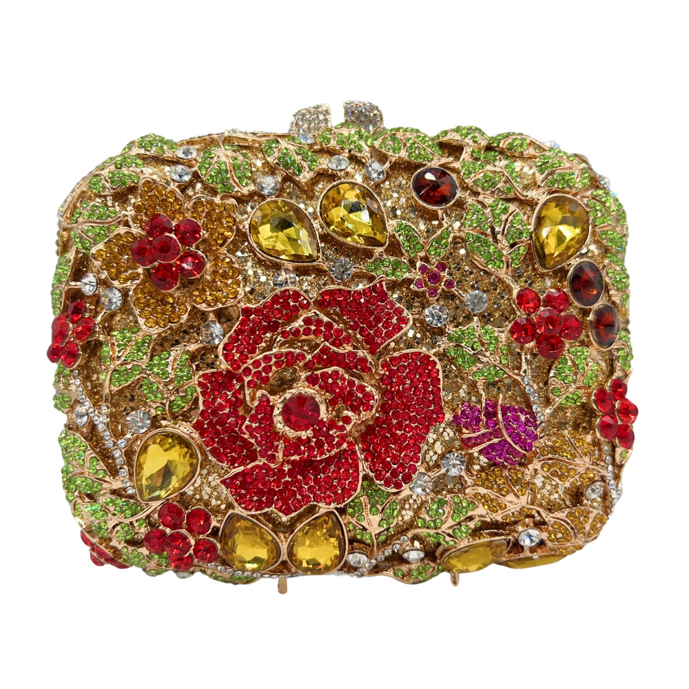 Rose clutch bag rose diamond banquete bolsas de novia diamantes llenos de mano bolsas de mujer vestidos de cheongsam