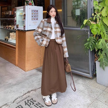 小香风套装女秋冬季新款高级感气质格子毛呢短外套半身长裙两件套