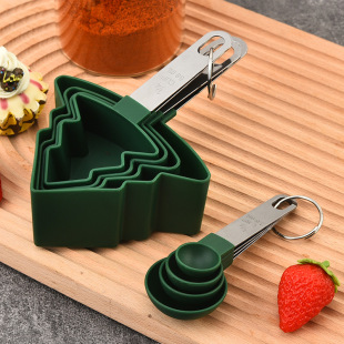 Nordic style Christmas tree measuring cup measuring spoon 8-piece set creative baking stainless steel plastic measuring spoon set with scale