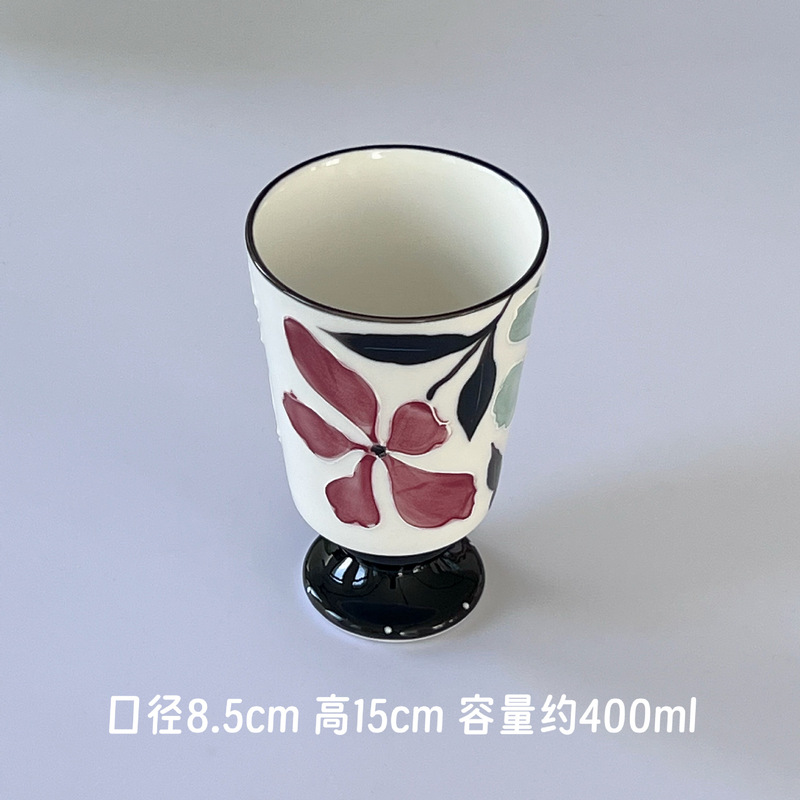 手绘高温釉下彩陶瓷高脚冷饮杯家用新款网红高颜值陶瓷杯子|undefined
