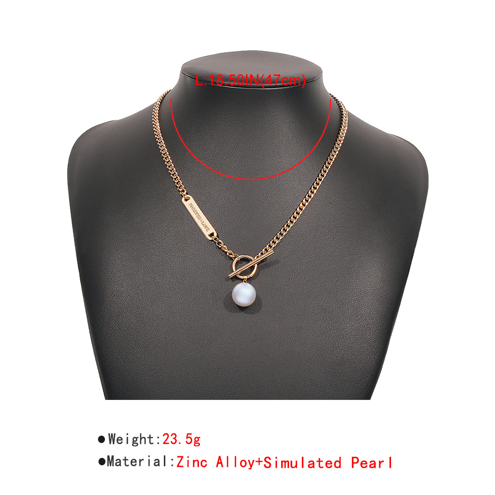 Retro Ot Buckle Single-layer Necklace Imitation Pearl Simple Trendy Alloy Necklace Wholesale display picture 1